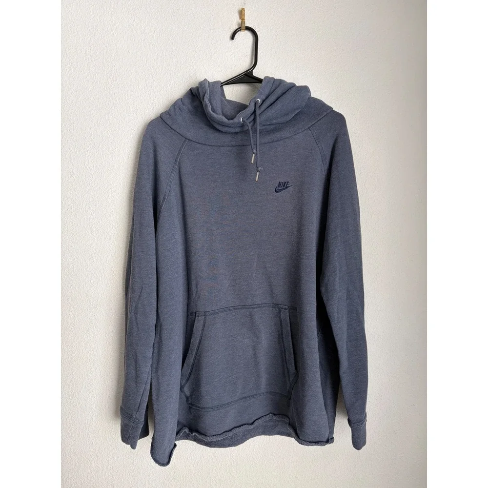 Nike‎ Sportswear Cowl Neck Hoodie Navy Blue Heathered Pullover Womens Large